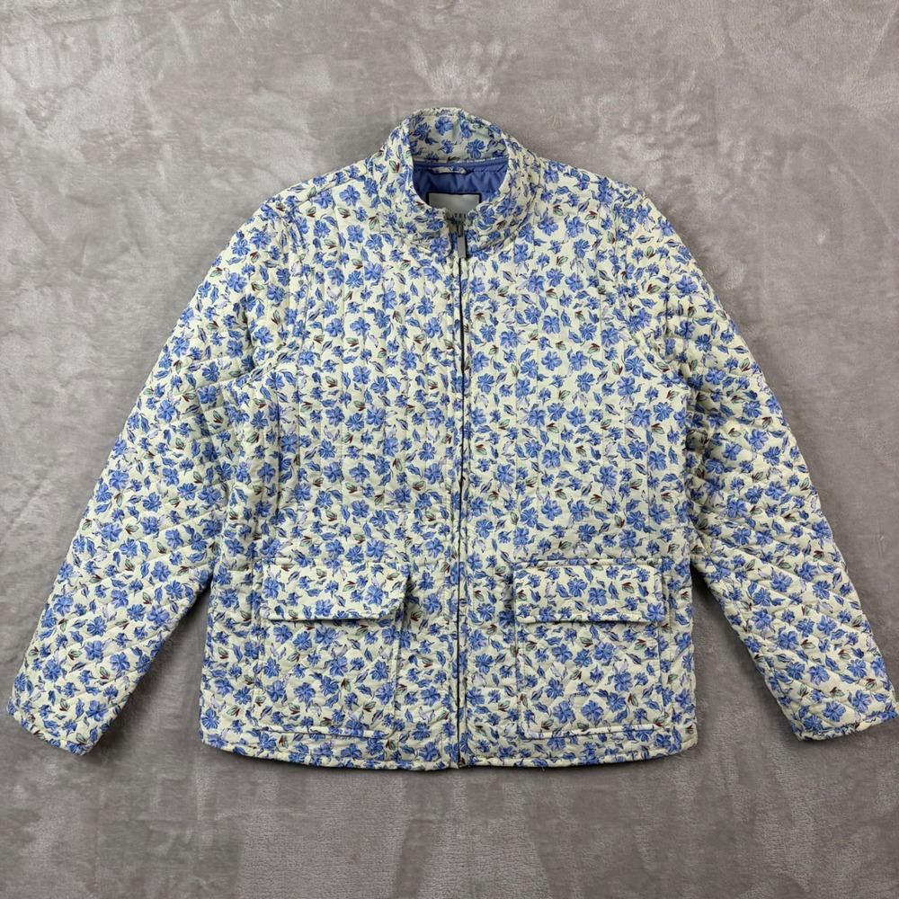 Bagatelle Collection Blue Floral Quilted Cotton Zip Jacket Womens Large 83131